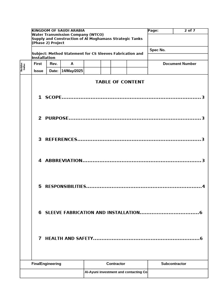 Method Statement for Installation of Sleeve | PDF | Welding | Construction