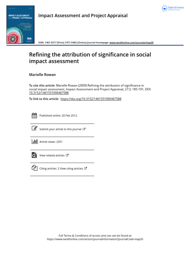Refining the Attribution of Significance in Social Impact Assessment ...