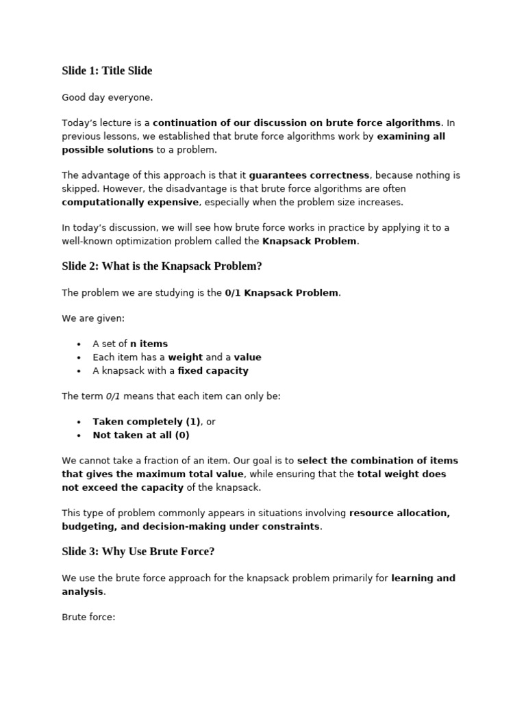 Brute Force Knapsack | PDF