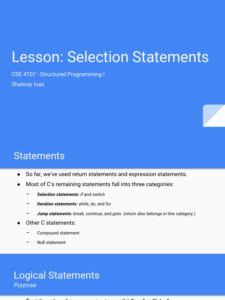 05 Selection Statements | PDF