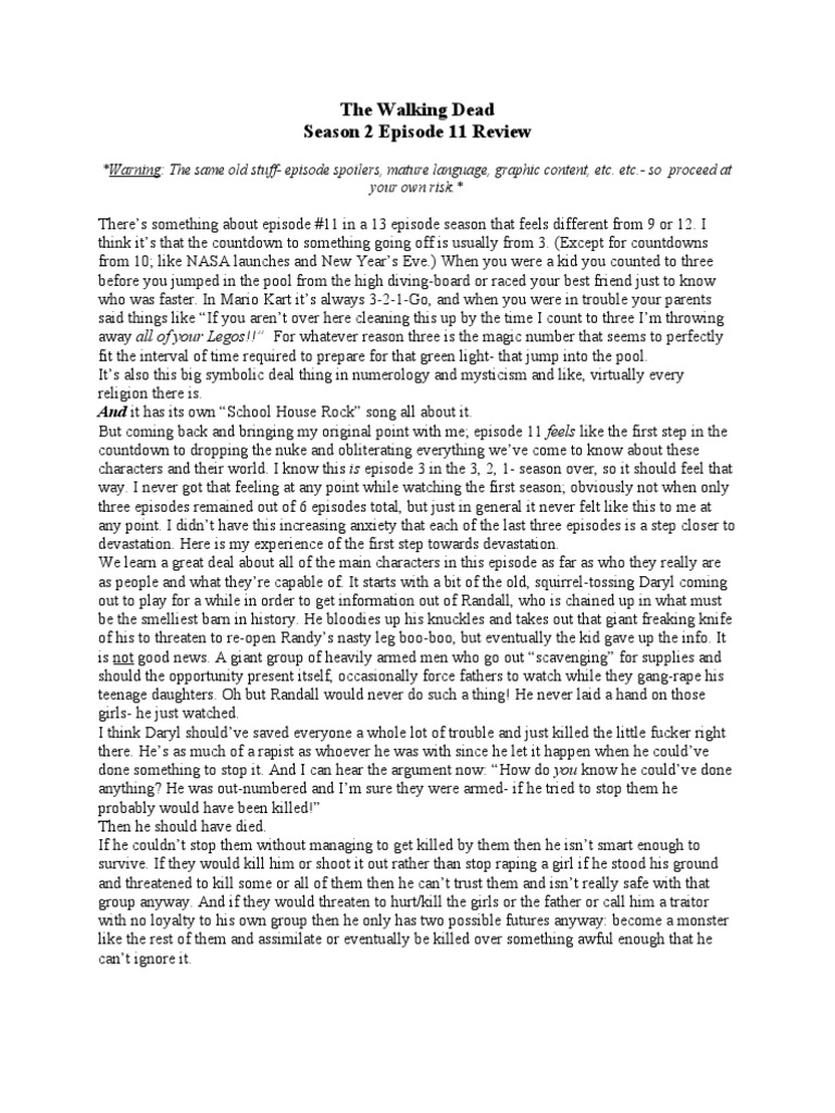 The Walking Dead Season 2 Episode 11 Review PDF Rick Grimes