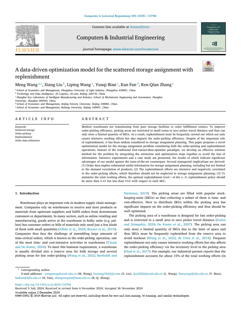 A Data-driven Optimization Model for the Scattered Storage Assignment ...