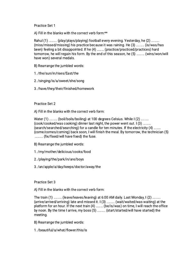 Practice Set Verbs | PDF