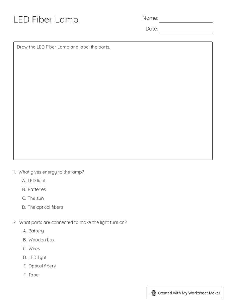 Led Fiber Lamp Worksheet | PDF