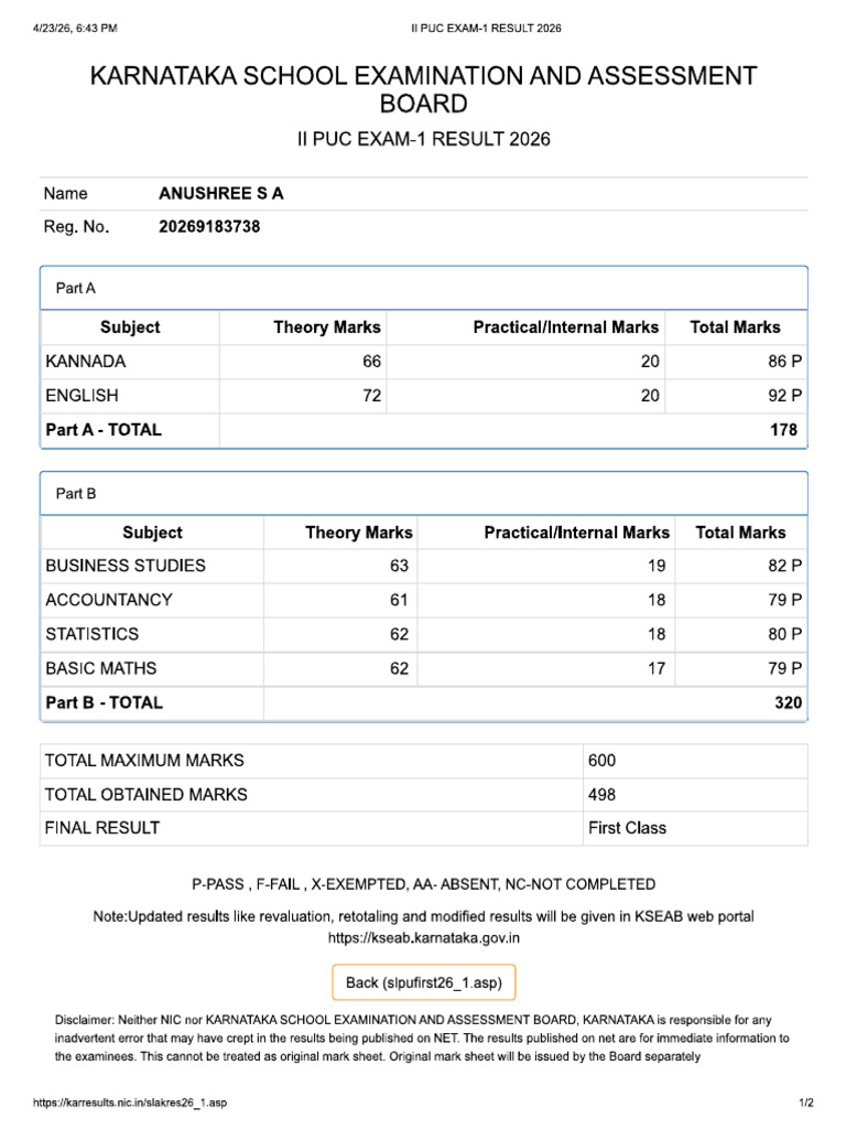 12th Marks Sheet | PDF