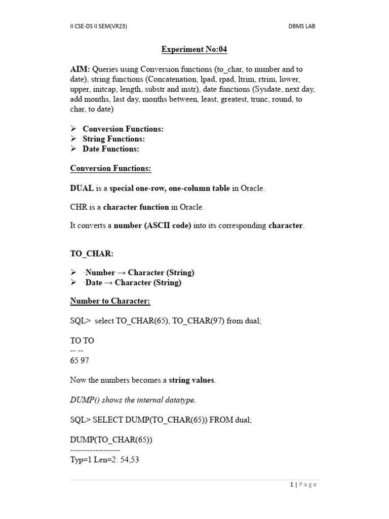 EXP-04_DBMS LAB | PDF | String (Computer Science) | Sql