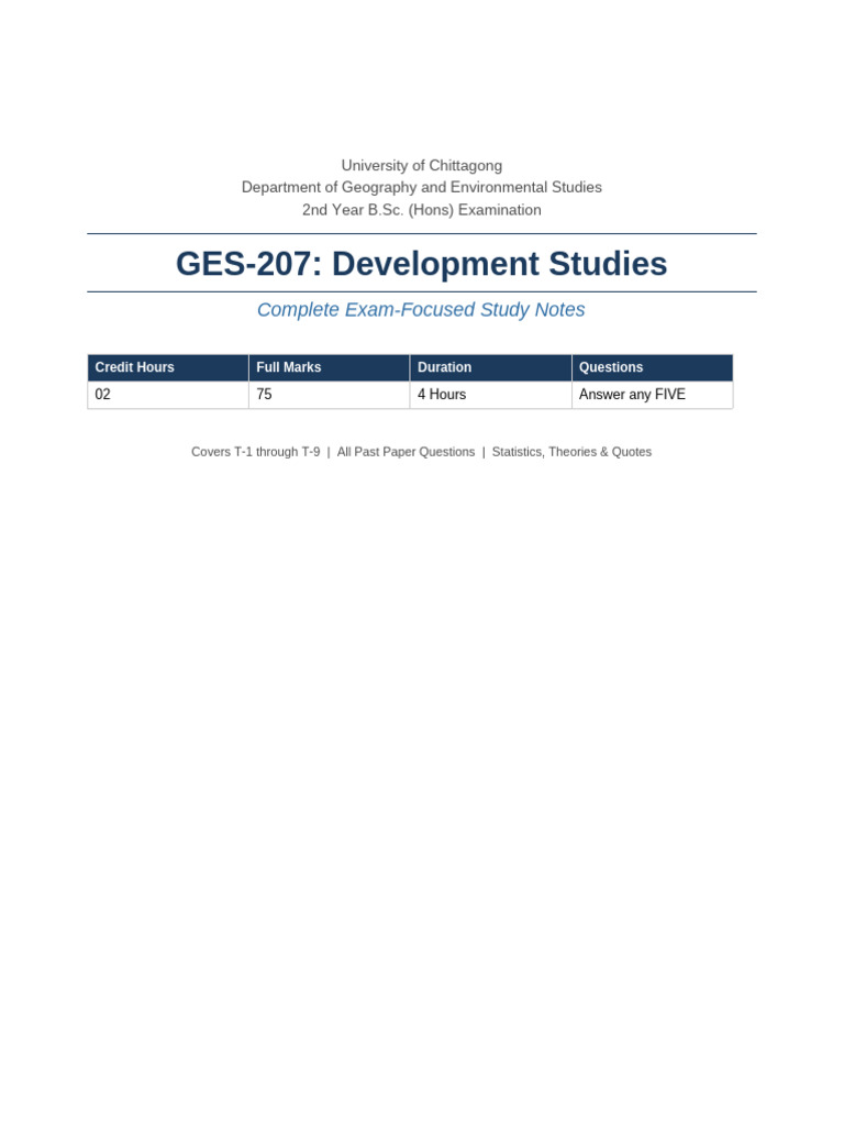GES207 Development Studies | PDF | Economic Growth | Human Development ...