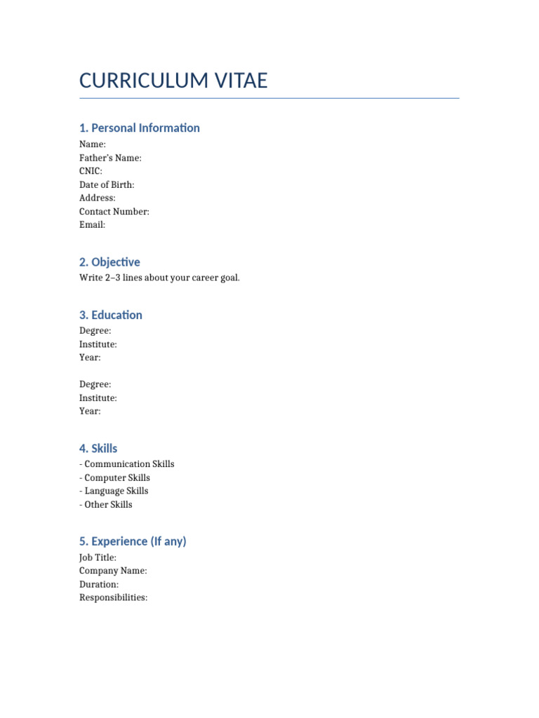 Editable CV Format | PDF