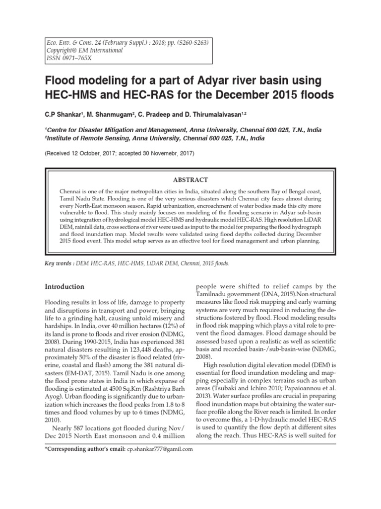 Flood Modeling for a Part of Adyar River Basin Using HEC HMS and HEC ...