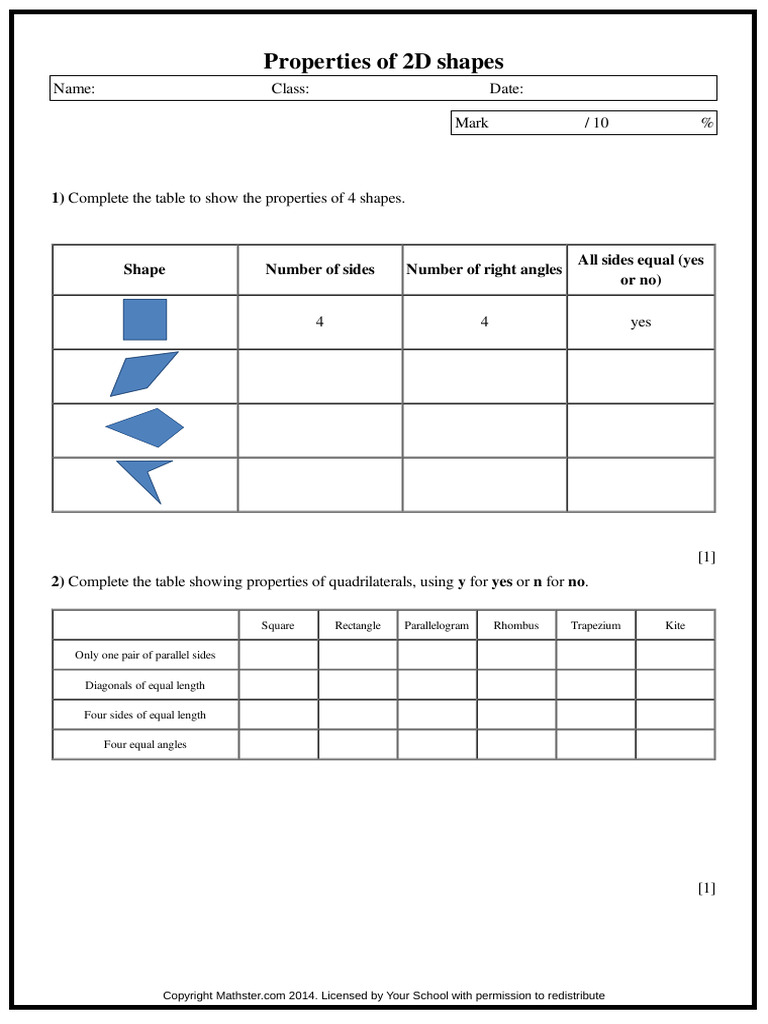 Properties of 2D Shapes | PDF | Rectangle | Euclidean Geometry