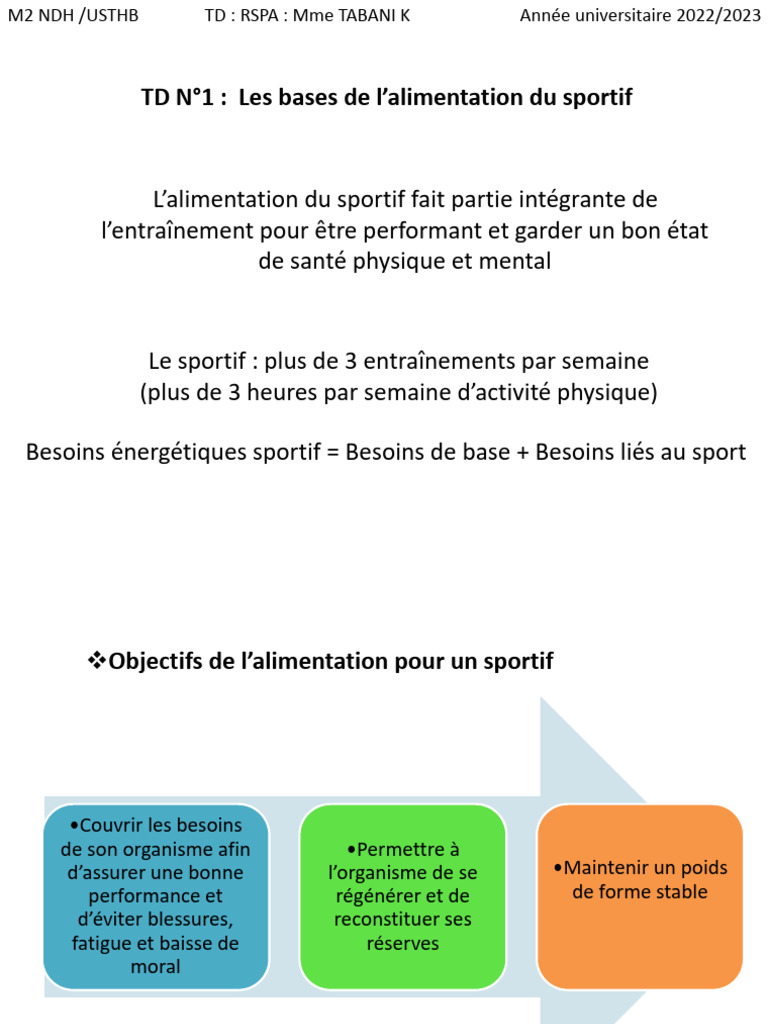 TD1 RSPA - Les Bases de L'alimentation Du Sportif | PDF