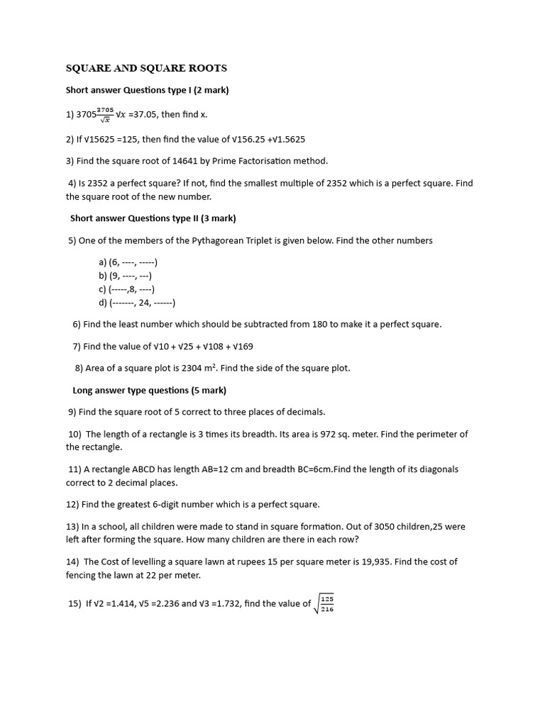 Square and Square Roots | PDF