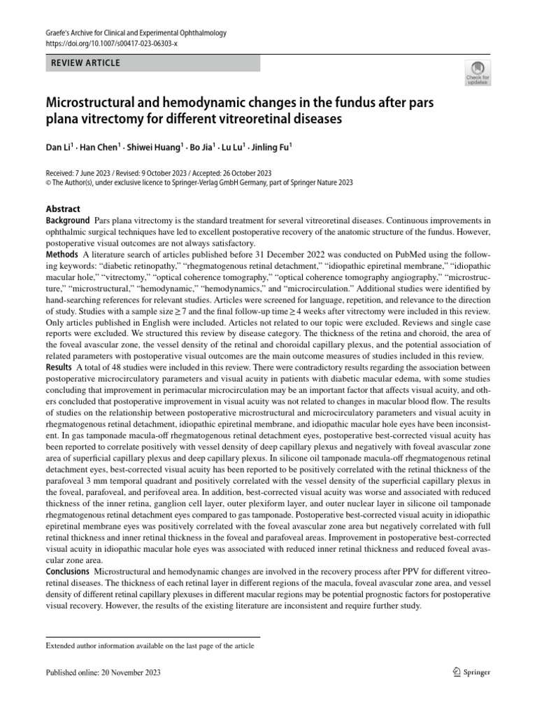 Microstructural and Hemodynamic Changes in The Fundus After Pars Plana ...