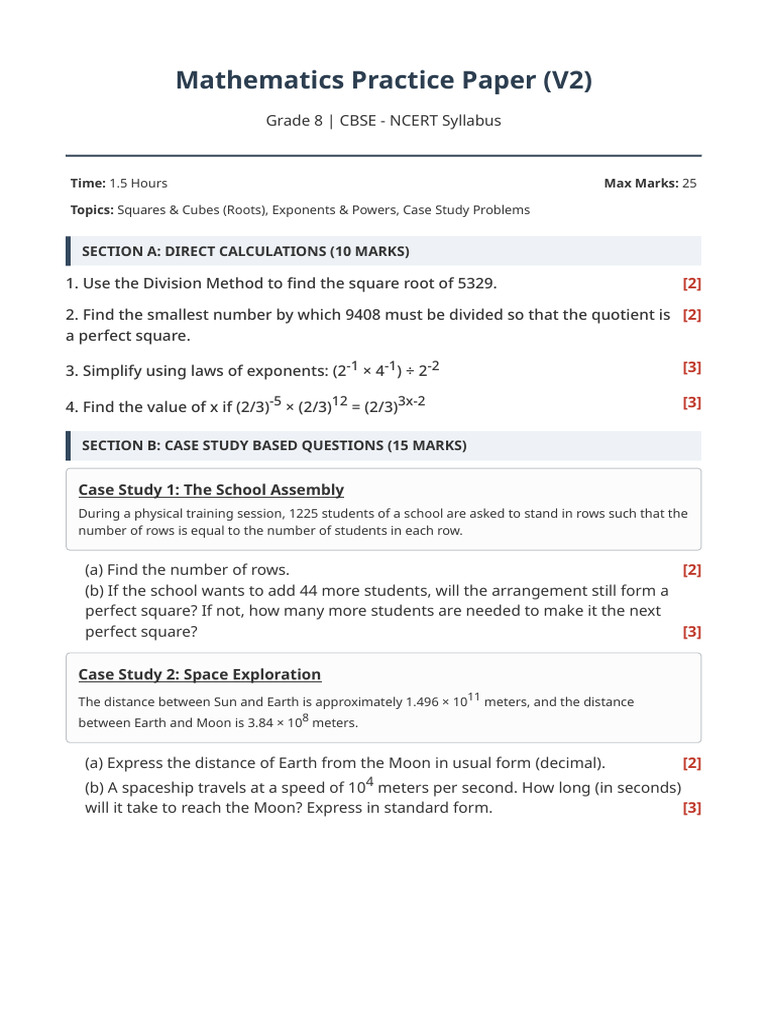 Math Grade8 Practice Paper v2 | PDF