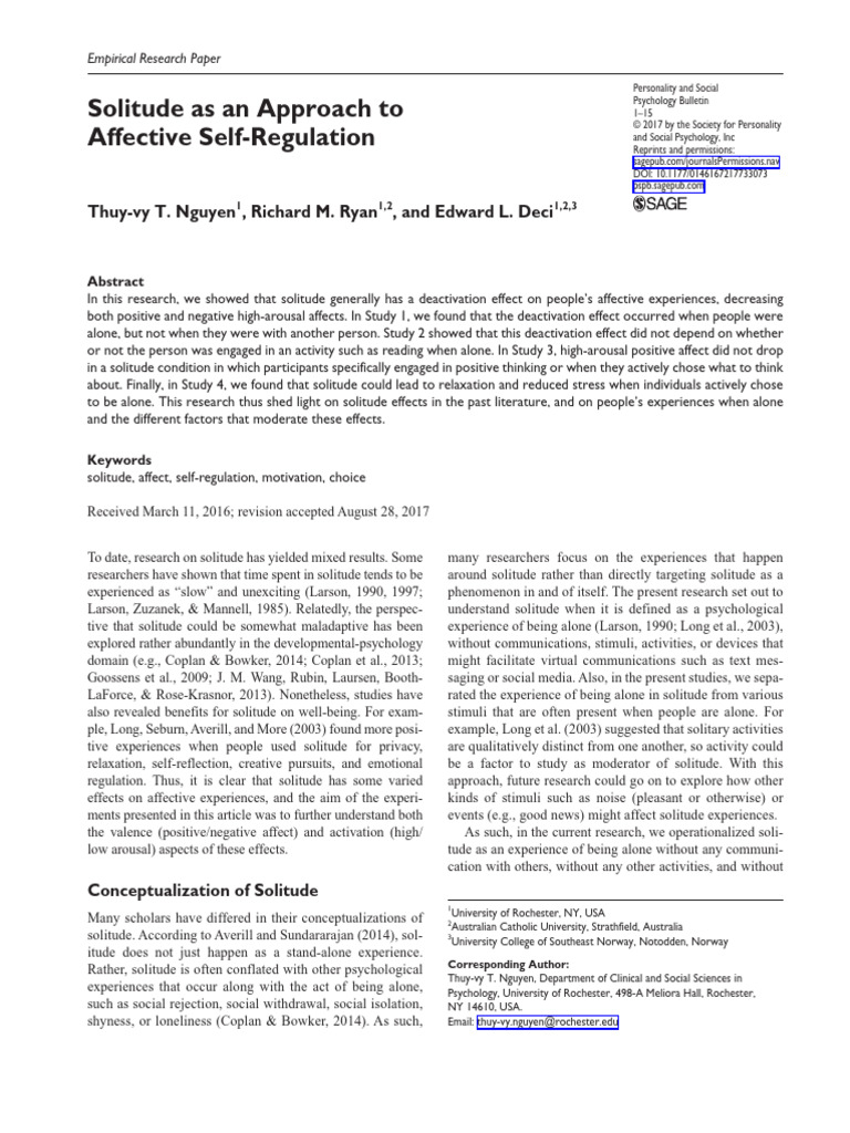 2018_NguyenRyanDeci_PSPB | PDF | Affect (Psychology) | Solitude
