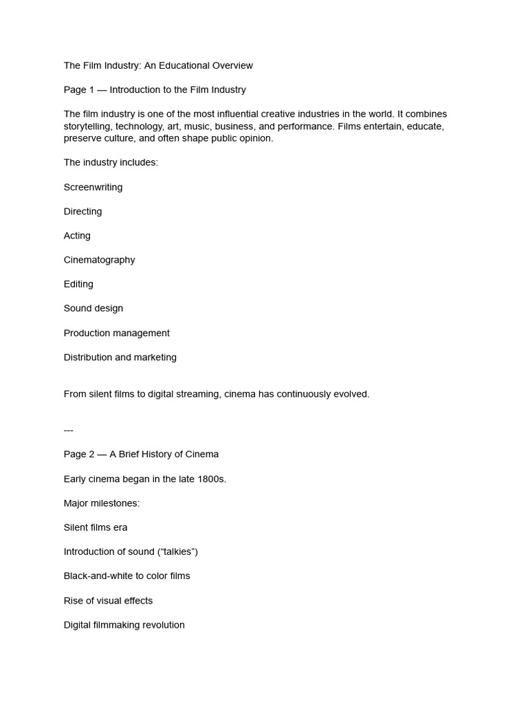 The Film Industry- An Educational Overview | PDF