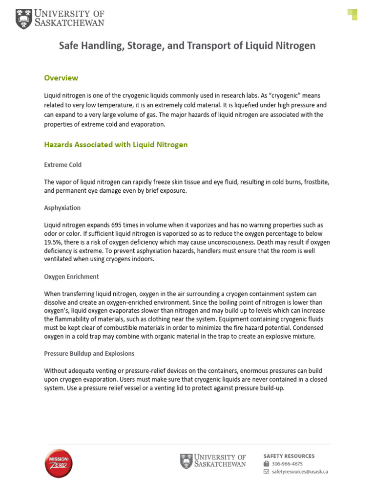 Info Sheet - Handling and Transport of Liquid Nitrogen | PDF ...