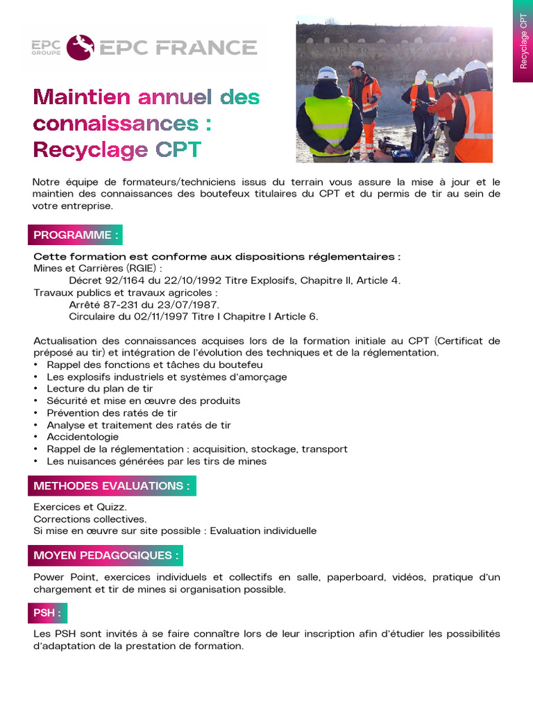 Catalogue Formations Recyclage CPT 2026 EPC France | PDF