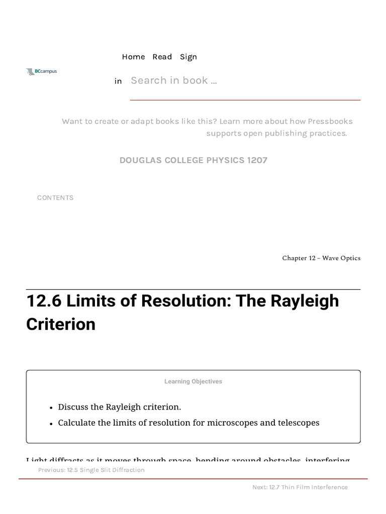 Limits of Resolution_ the Rayleigh Criterion | PDF | Angular Resolution ...