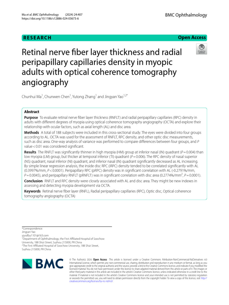 Retinal Nerve Fiber Layer Thickness and Radial Peripapillary ...