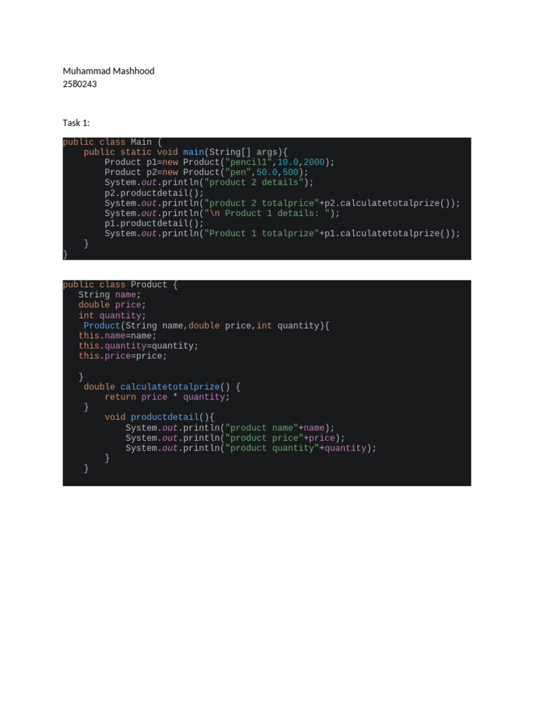 oops task (1) | PDF | Computer Science | Computer Programming