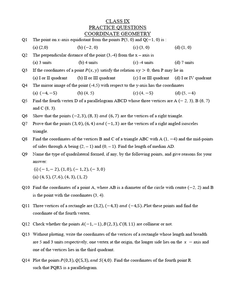 Practice Questions - Coordinate Geometry | PDF