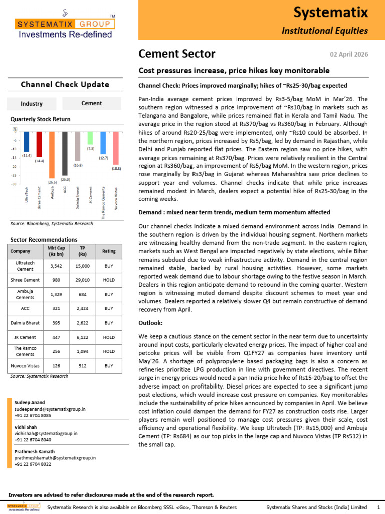 Systematix Update on Cement Sector | PDF | Economies