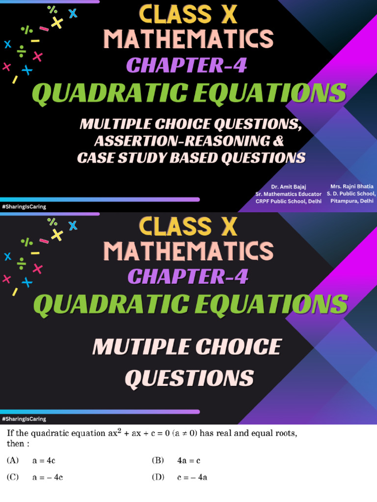 4b. Class X QUADRATIC EQUATIONS MCQ, AR, Case Based Questions for 2025 ...