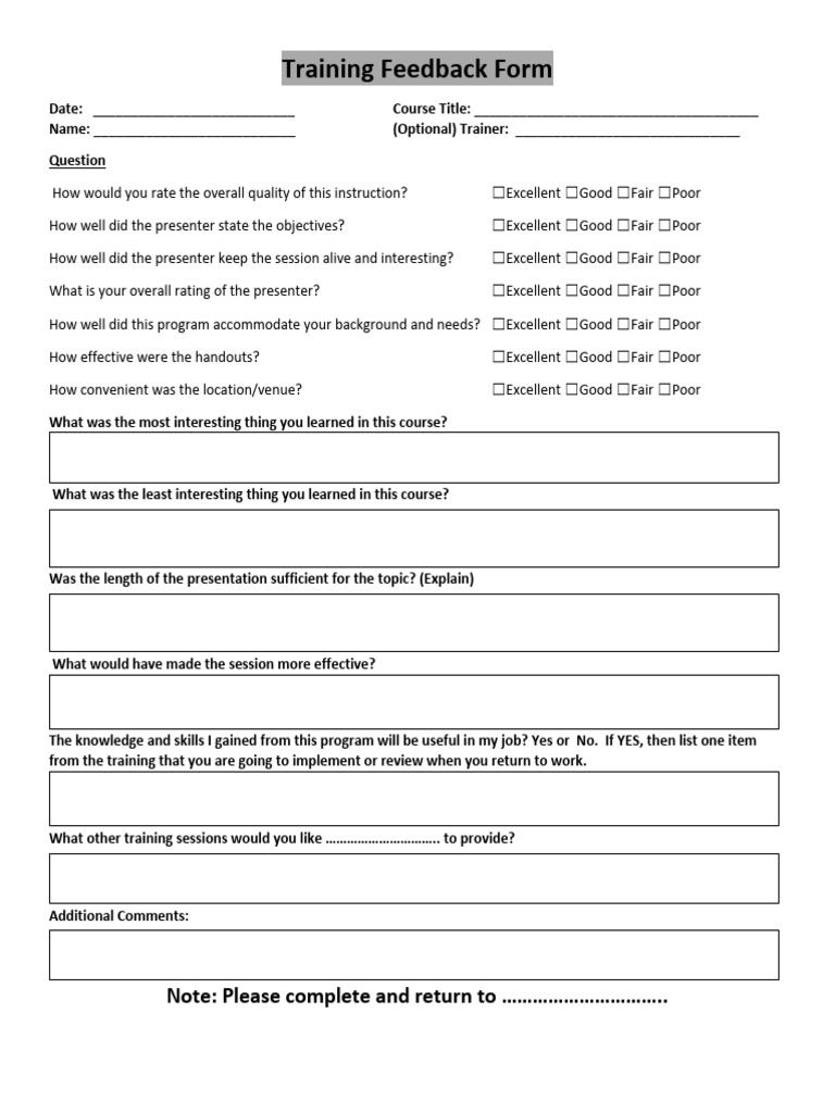 Training Feedback Form | PDF