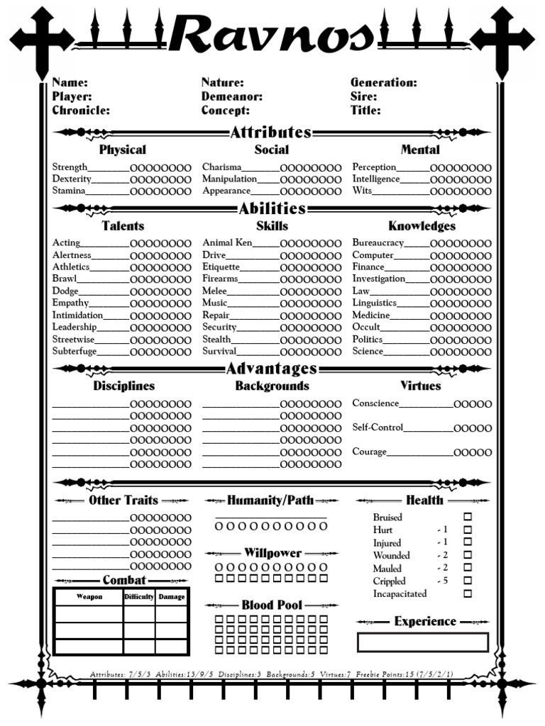 VtM2nded1-Page Ravnos Editable | PDF | Virtue | Role Playing Games