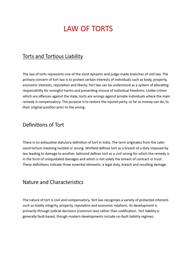 LAW OF TORTS | PDF | Tort | Negligence