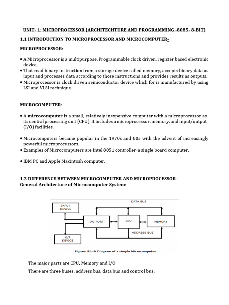 Lecture Notes 1 of Microprocessor and Microcontroller | PDF