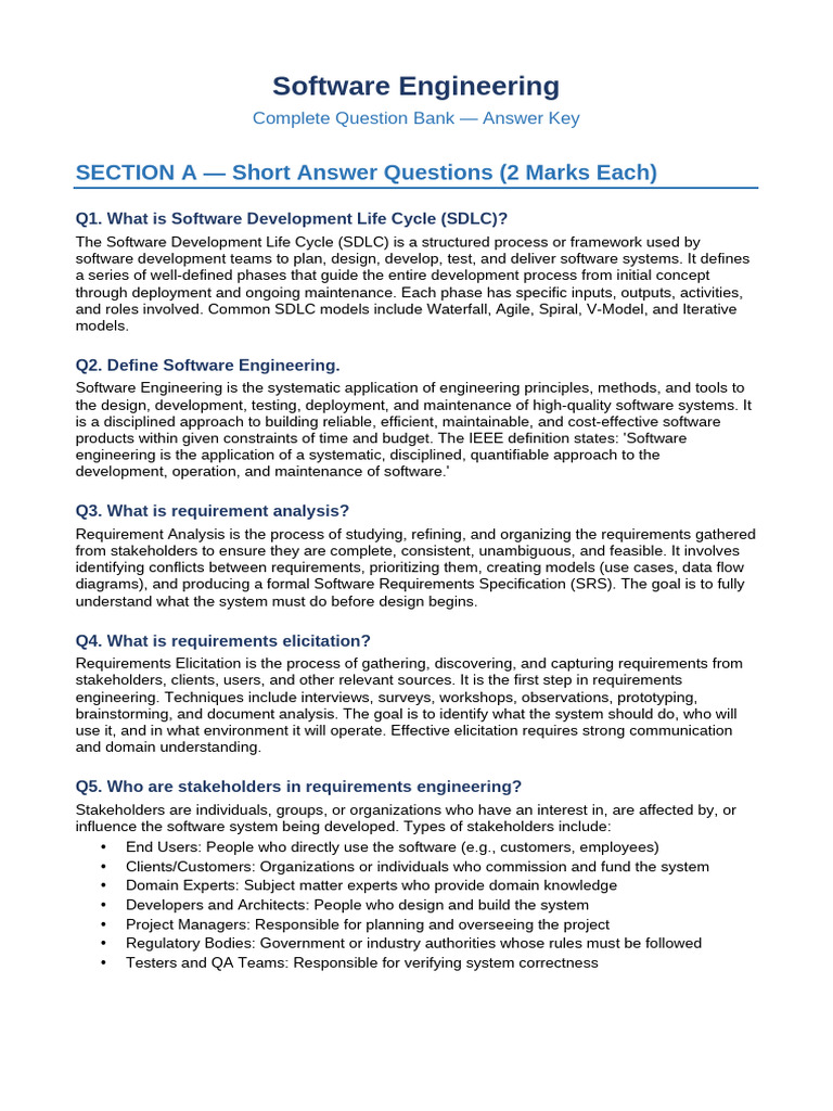 SE Question Bank Answers | PDF | Use Case | Agile Software Development