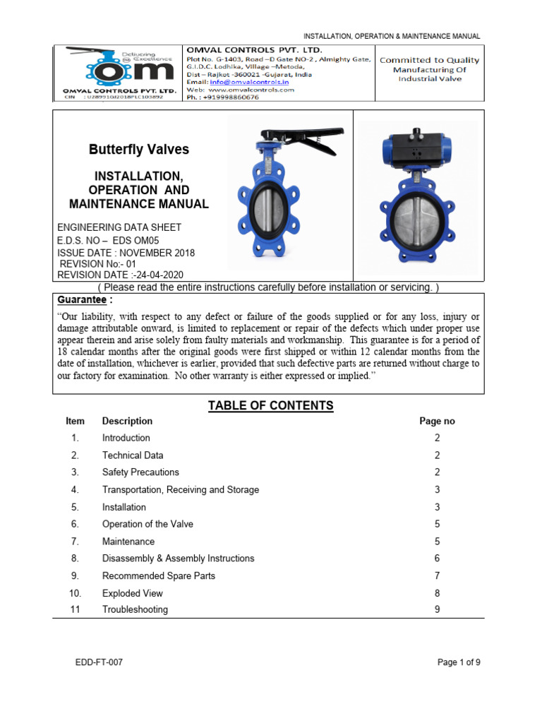 OPERATING MANUAL (IOM_butterfly_valves OMVAL) | PDF | Valve | Gear