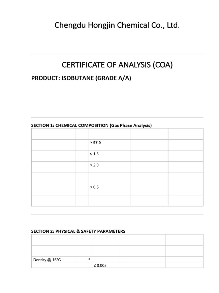 Certificate of Analysis (Coa) | PDF | Materials | Gases