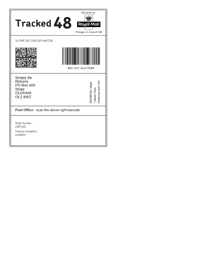 Tracked Returns Label QX456706400GBJDWILLIAMS | PDF