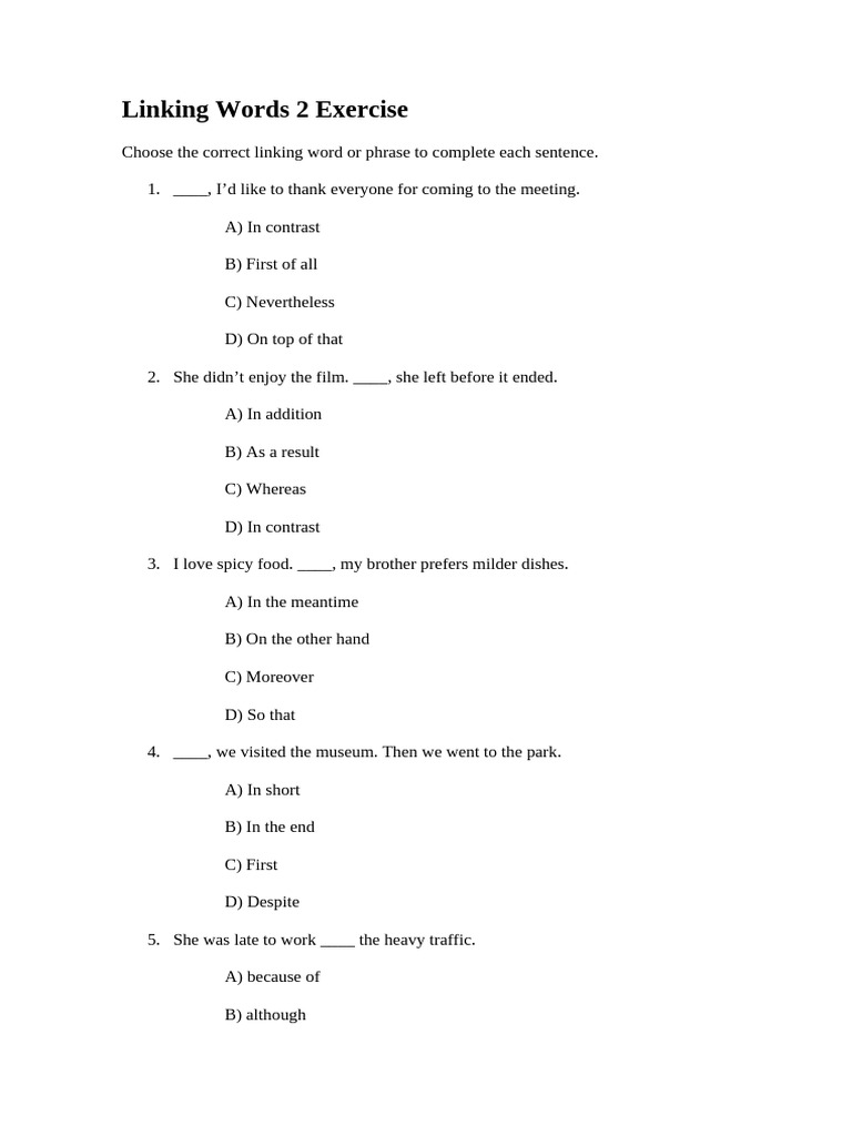 Linking Words 2 Exercise | PDF | Chess Theory | Chess