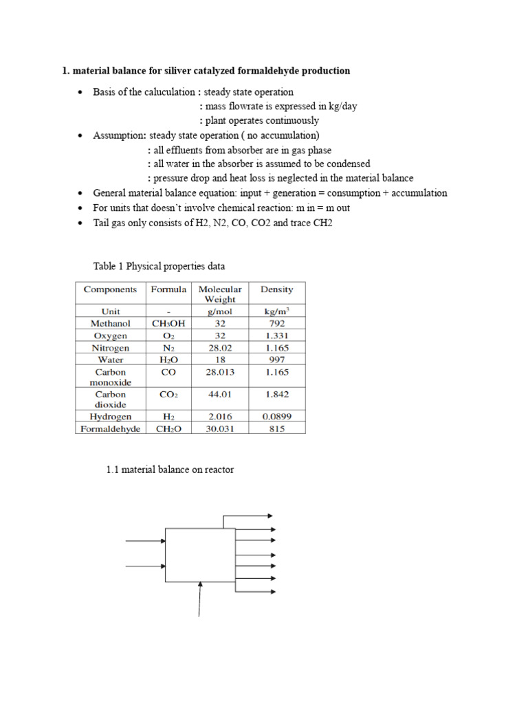 Material Balance on Formaldehyde Process | PDF | Methanol | Distillation