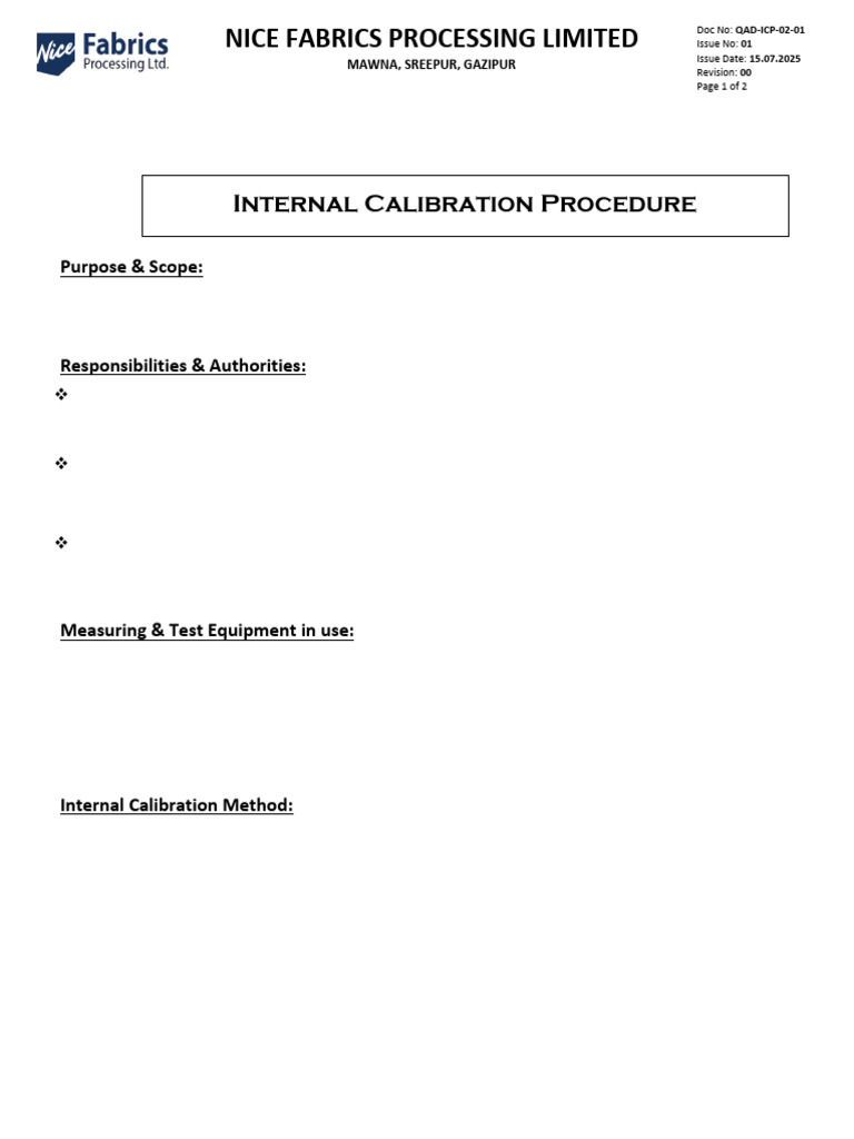 Calibration Procedure - 2025 | PDF | Calibration | Measurement