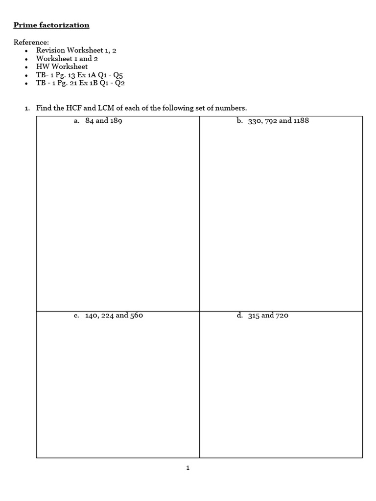 Prime Factorization and Integers - Revision Sheet - 1 | PDF ...