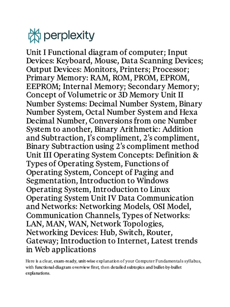 Unit I Functional Diagram of Computer; Input Devic | PDF | Computer ...