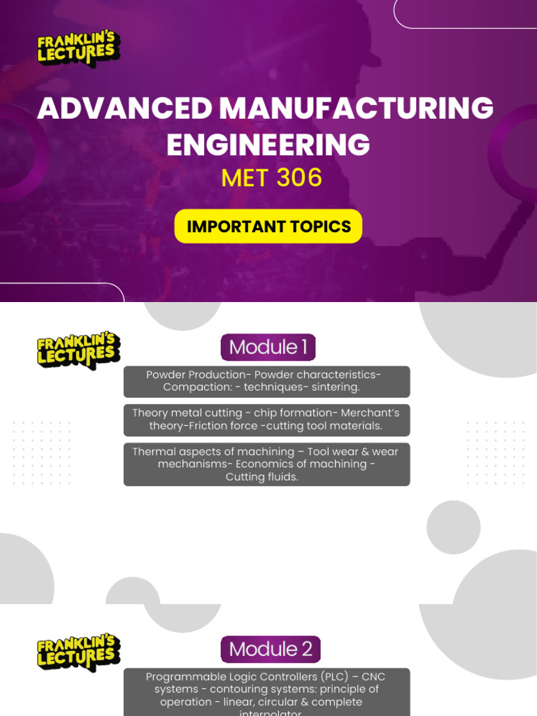 ?S6 Important Topics - Advanced Manufacturing Engineering - Franklin’s ...