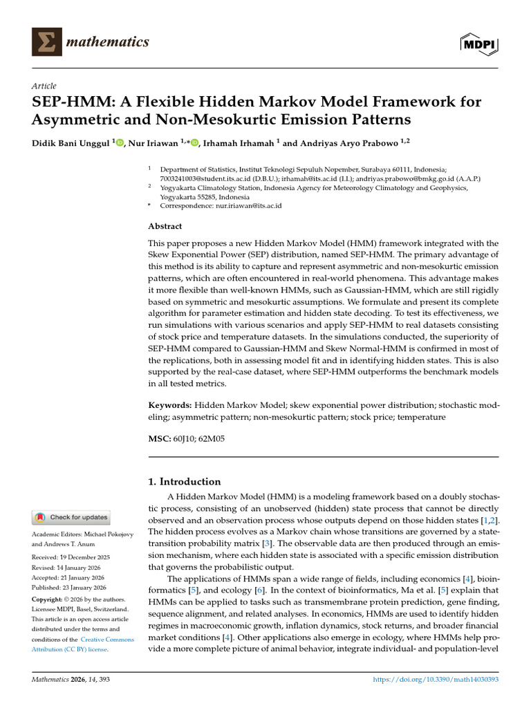 SEP-HMM a Flexible Hidden Markov Model Framework f | PDF | Mathematics ...