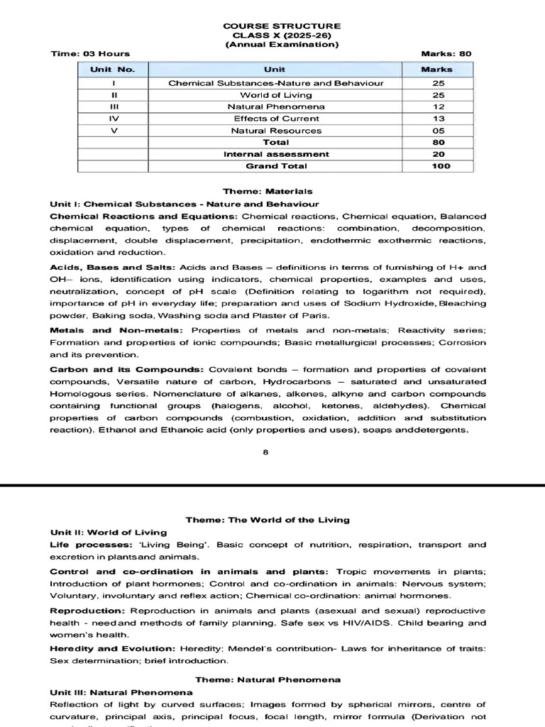 Science Syllabus Class 10 | PDF | Chemical Reactions | Chemical Compounds