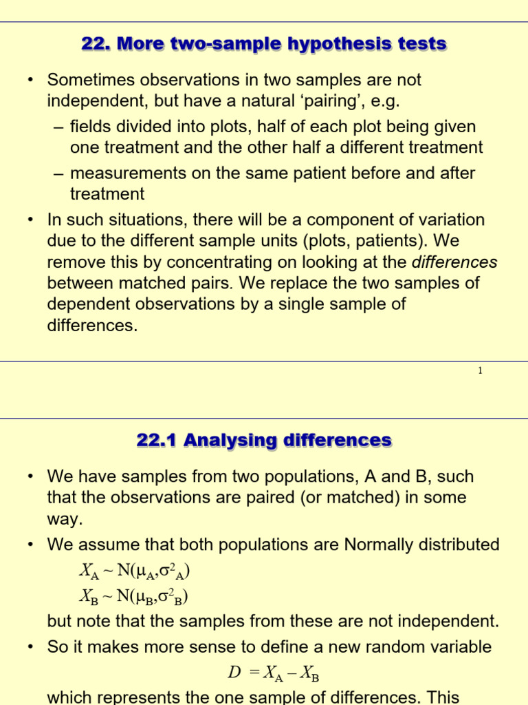 Lecture 22 - more two-sample hypothesis testing | PDF | Student's T ...