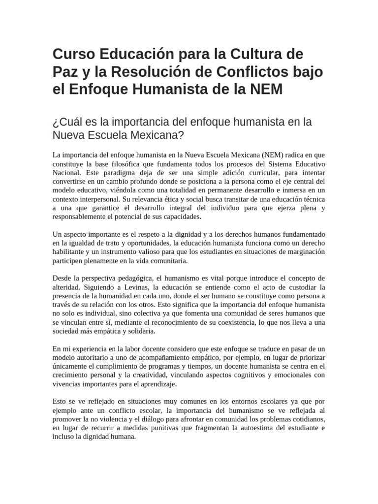 Curso Educación para La Cultura de Paz y La Resolución de Conflictos ...
