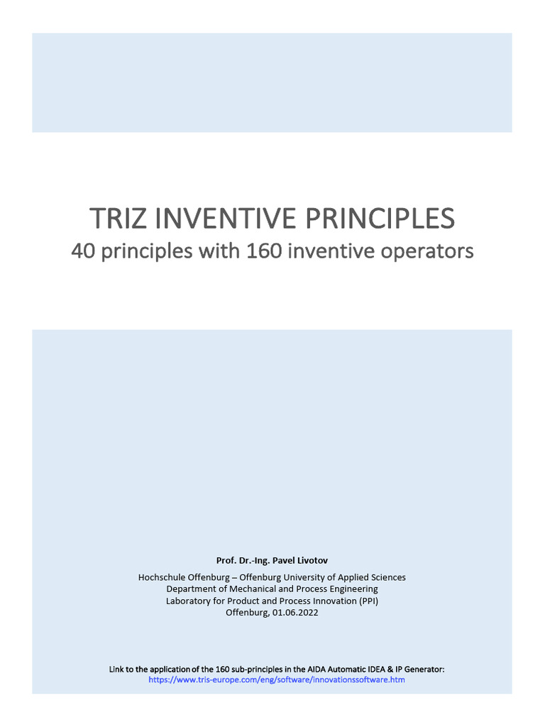 Triz Principles With 160 Operators 2022 | PDF | Ultrasound | Force