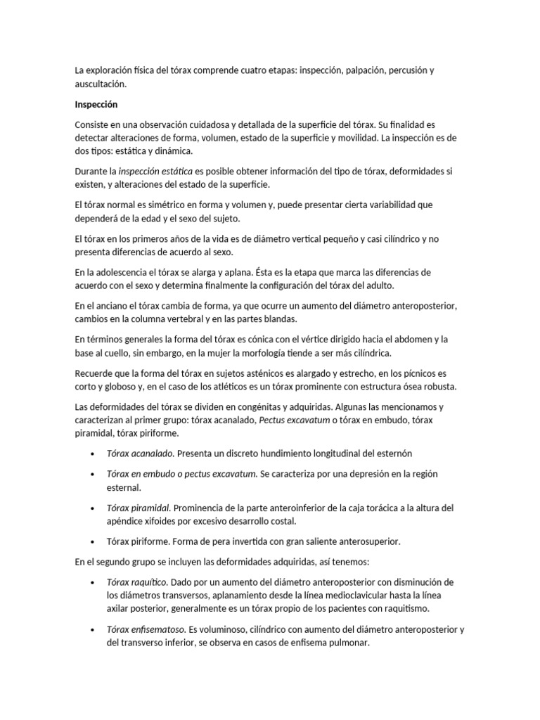 La Exploración Física Del Tórax Comprende Cuatro Etapas | PDF | Tórax ...