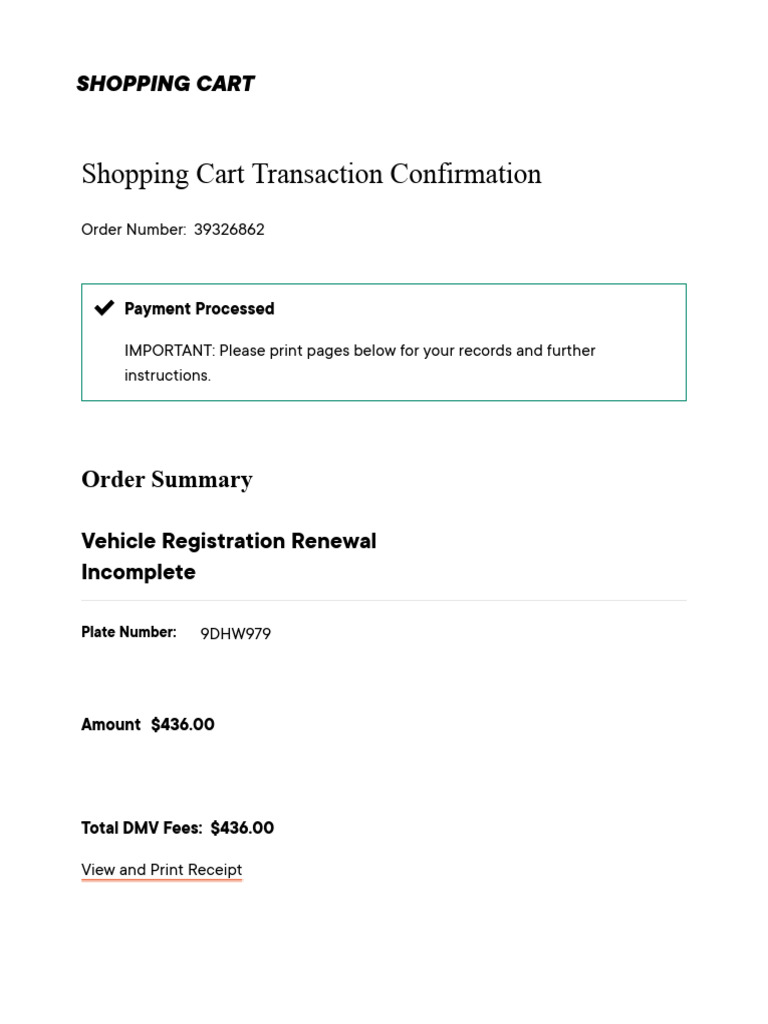 DMV Payment Confirmation | PDF
