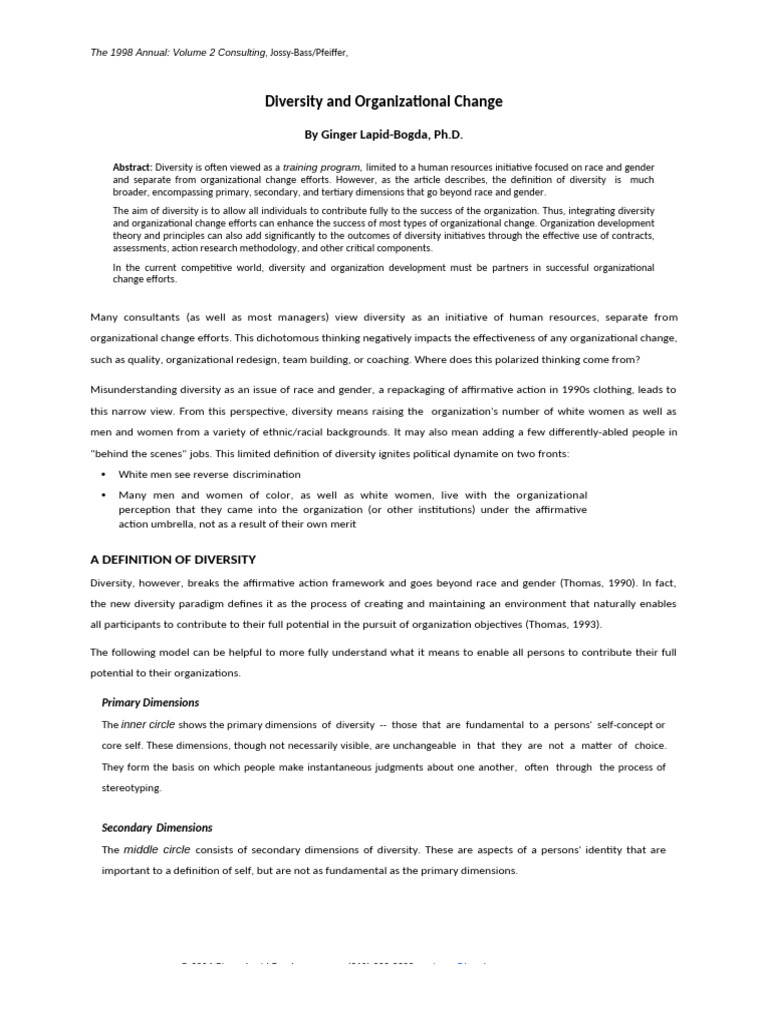 Diversity and Organizational Change | PDF | Organizational Behavior ...